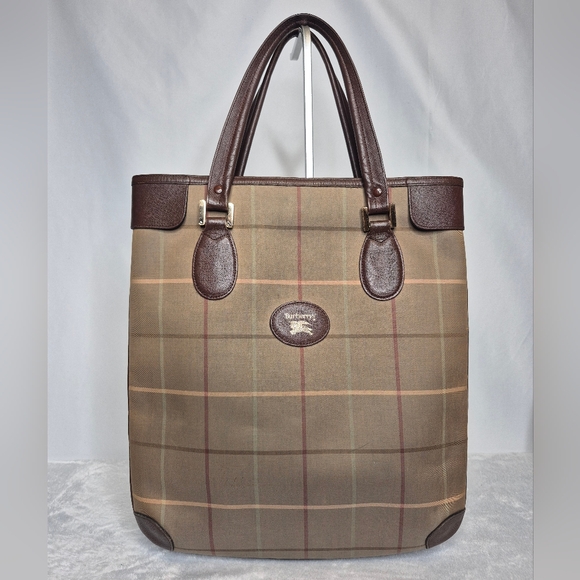 Burberrys Vintage Olive & Brown Plaid Tote Bag - Picture 4 of 17